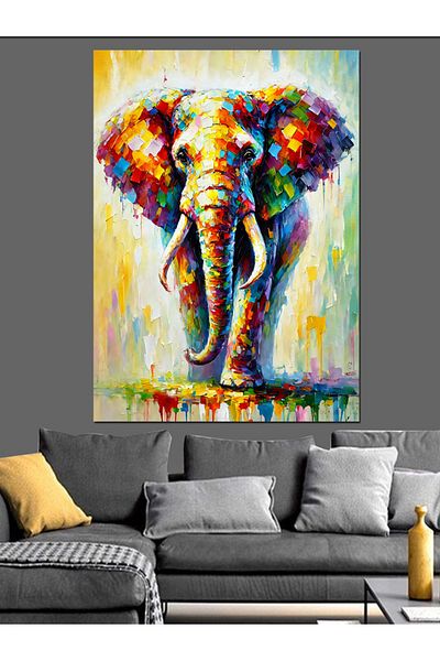 Tablomega Elefant colorat și Pânză decorativă Puterea Naturii - Lemn MDF