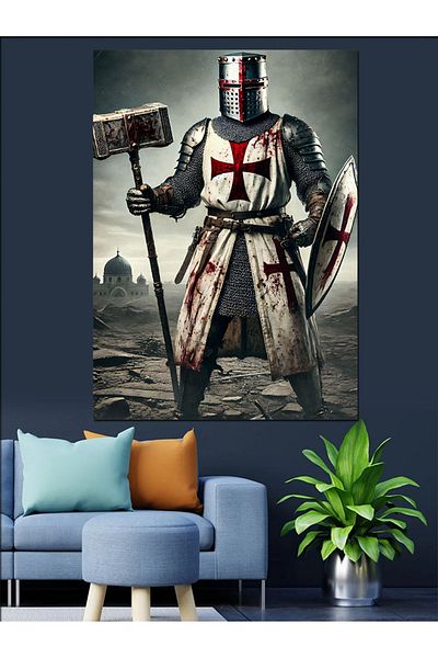 Tablomega Crusader și Axe Canvas Decorativ - Lemn MDF