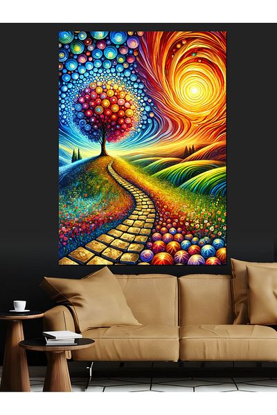 Tablomega Colorful Road and Tree Decorative Canvas - Mdf Wooden Painting