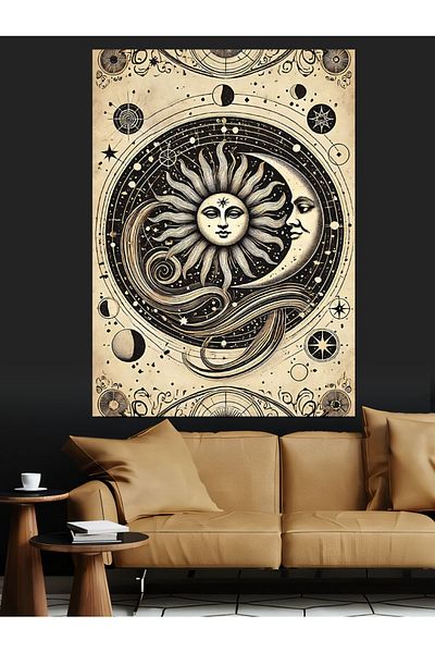 Tablomega Pânză decorativă cu icon Sun și Moon - Lemn MDF