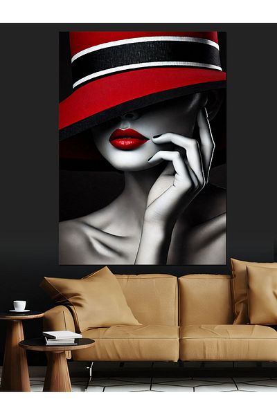 Tablomega Red Hat and Mysterious Woman Decorative Canvas - Mdf Wood Painting