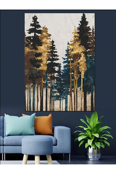 Tablomega Trees Painting Landscape Decorative Canvas - Mdf Wooden Table