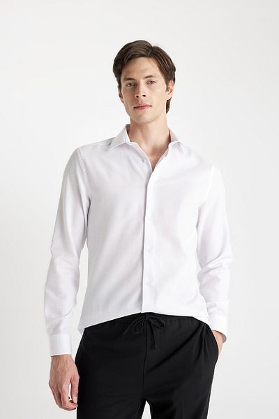 DeFacto Πουκάμισο Polo Neck Modern Fit Poplin - Μακρυμάνικο R4340AZNS