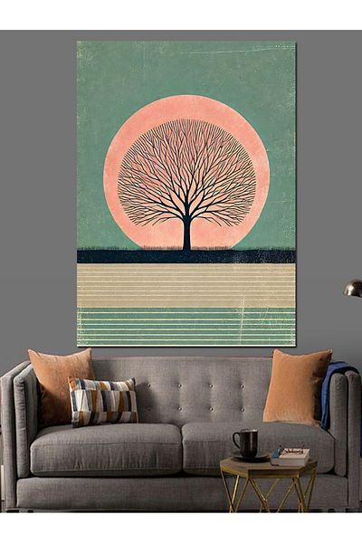 Tablomega Pink Moon and Tree Silhouette Decorative Canvas - Mdf Wooden Painting