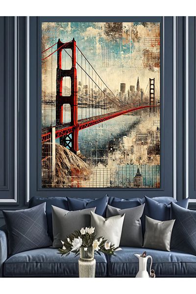 Tablomega Διακοσμητικός καμβάς Bridge and City Landscape - Ξύλινος πίνακας MDF