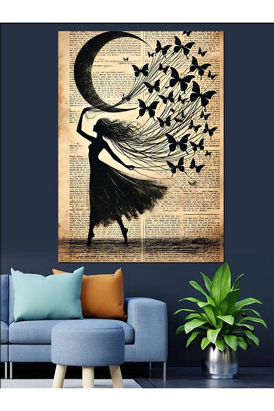 Tablomega Pânză decorativă pentru femei Moon and Butterfly - Lemn MDF