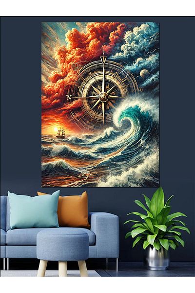 Tablomega Storm Wave and Compass Διακοσμητικός Καμβάς - Ξύλινος Πίνακας MDF