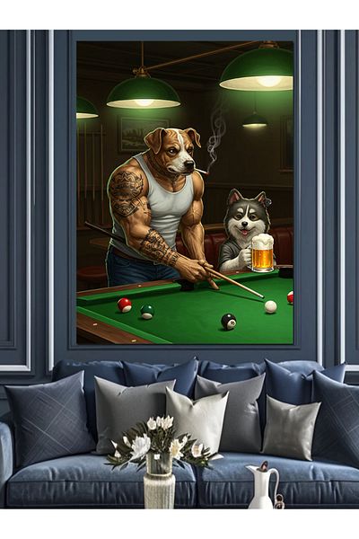 Tablomega Dog Playing Billiards Decorative Canvas - Mdf Wood Art Print