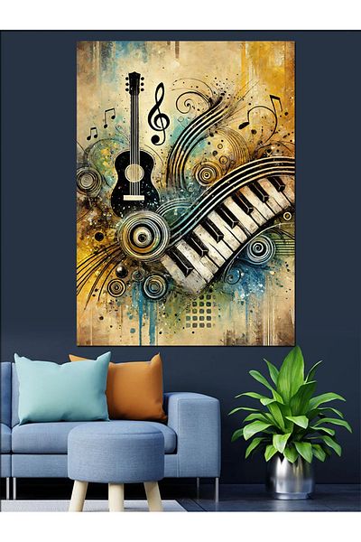Tablomega Pânză decorativă cu motiv muzical și artistic - Lemn MDF