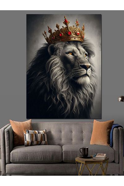 Tablomega Pânză decorativă King Crowned Lion - Lemn MDF