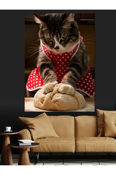 Tablomega Dough Kneading Cat Decorative Canvas - Mdf Wooden Table