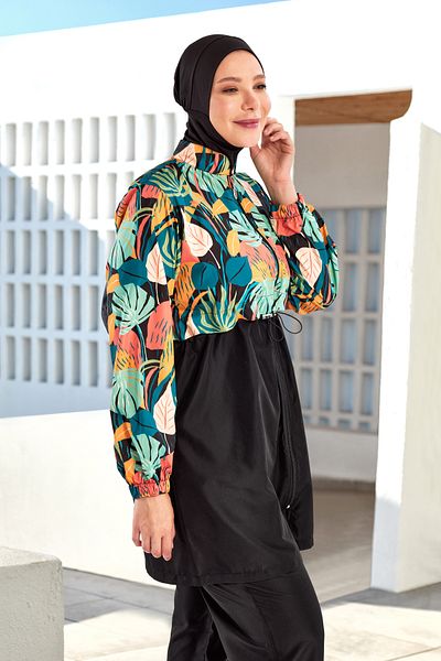 Adasea Αλεξίπτωτο Plus Size Full Closed Hijab Μαγιό 1803 Μαύρο