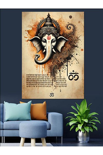 Tablomega Pânză decorativă cu motiv Hindu Ganesh - Lemn MDF