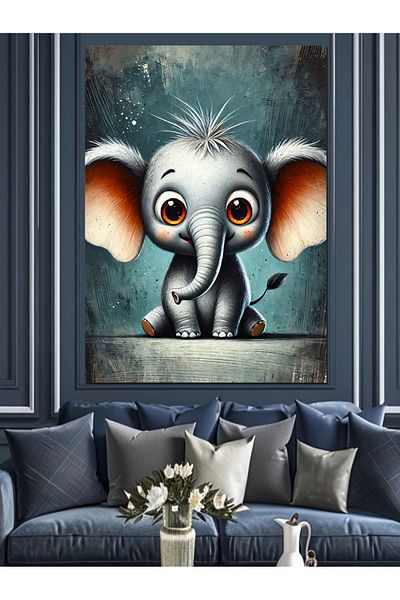Tablomega Cute Elephant Drawing Decorative Canvas - Mdf Wooden Painting
