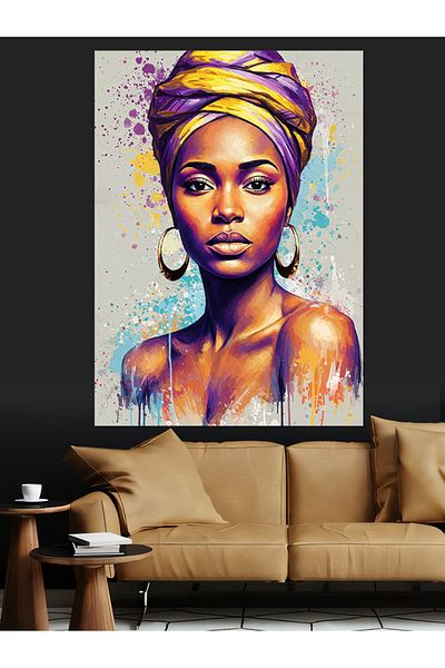Tablomega Elegant African Woman Decorative Canvas - Mdf Wooden Painting