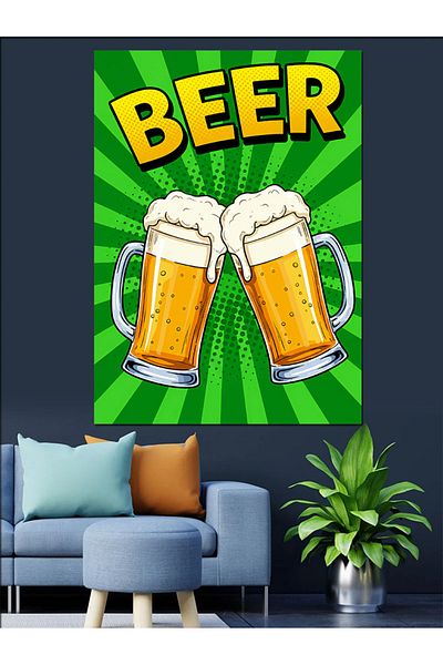 Tablomega Line Cartoon Decorative Canvas with Beer Glasses - Mdf Wood Painting