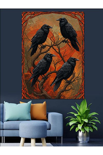 Tablomega Crows and Tree Silhouette Decorative Canvas - Mdf Wooden Painting