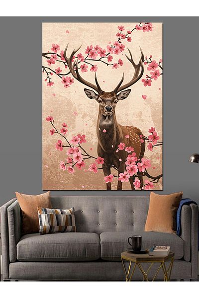 Tablomega Floral Deer and Elegance Decorative Canvas - Mdf Wooden Painting