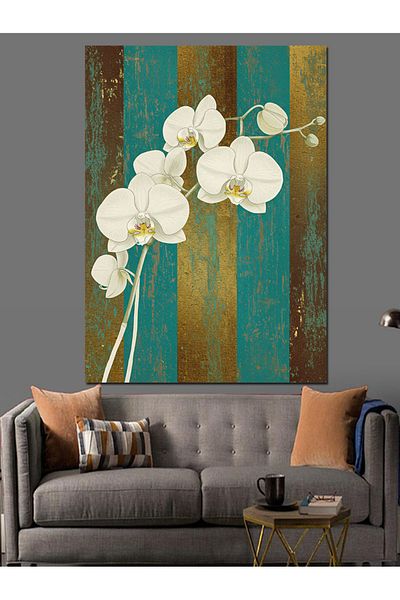 Tablomega White Orchid Flower Decorative Canvas - Mdf Wooden Painting