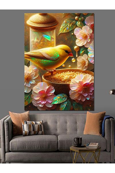 Tablomega Flowers and Corn Eating Bird Decorative Canvas - Mdf Wooden Painting