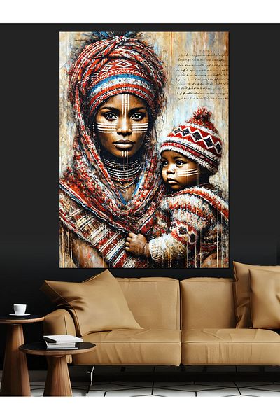 Tablomega Mother and Child Shawl Decorative Canvas - Mdf Wooden Table