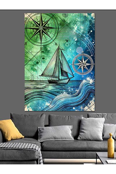 Tablomega Nautical Map and Sailing Decorative Canvas - Mdf Wooden Painting