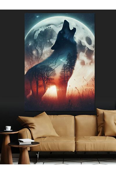 Tablomega Διακοσμητικός καμβάς Howling Wolf Under the Moonlight - Ξύλινος πίνακας MDF
