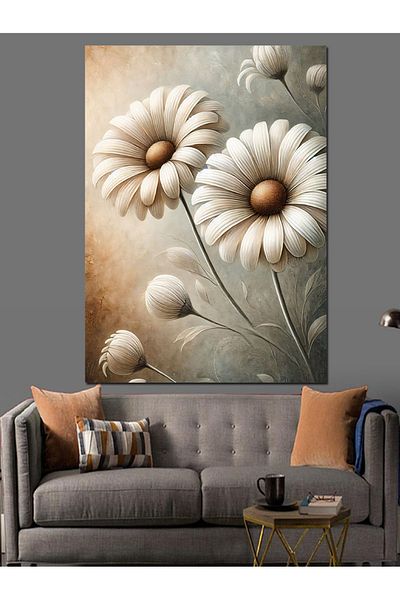 Tablomega Crinii albe și pânză decorativă cu desen minimalist - pictură din lemn MDF