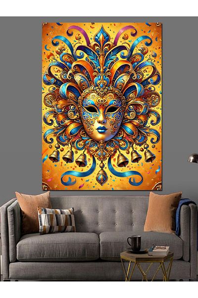 Tablomega Woman with Golden Mask Decorative Canvas - Mdf Wooden Painting