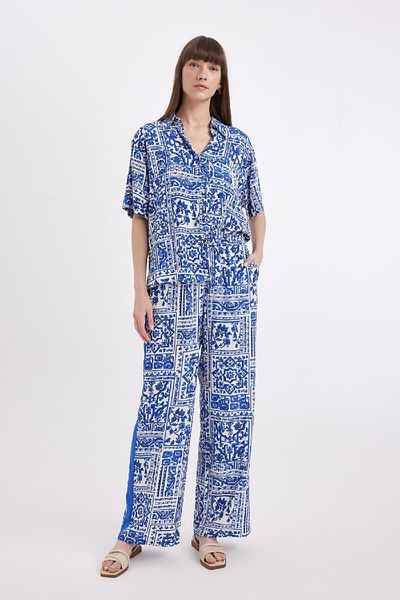 DeFacto High Waist Print Pocket Wide Leg Maroken Trousers - C8888Ax24Sm