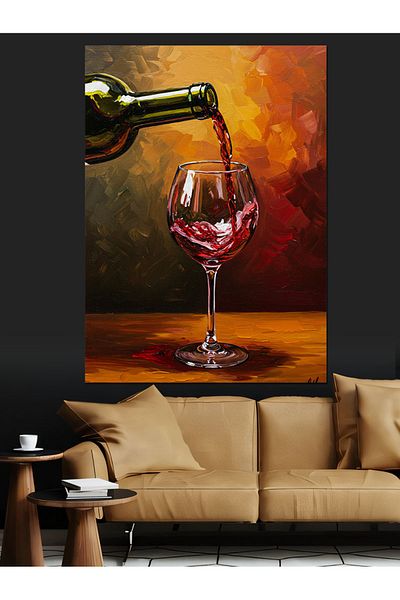 Tablomega Spilled Red Wine and Enjoyment Decorative Canvas - Mdf Wooden Table