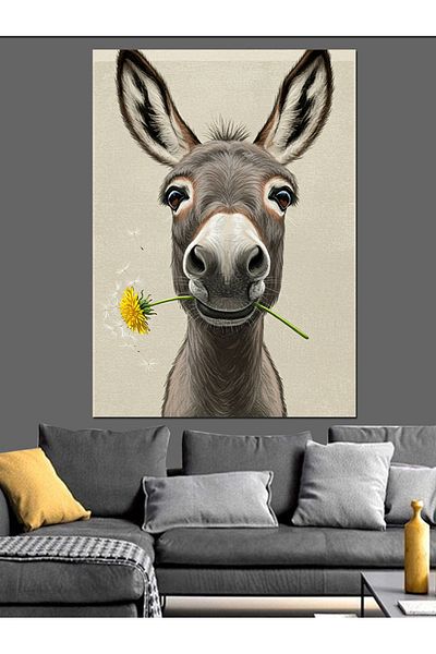 Tablomega Cute Donkey and Yellow Flower Decorative Canvas - Mdf Wooden Painting
