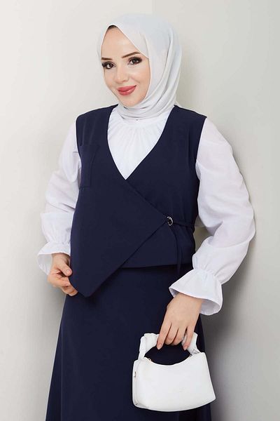 benguen Navy Blue Vest Suit - Side Tie 4745