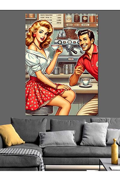 Tablomega Retro Cafe Love Canvas Decorativ - MDF Lemn Pictat