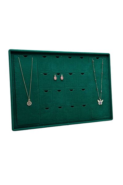 MeGass Dekor Brussels Model Transverse Suede Fabric Green Color 18 Piece Pad Jewelry Display Table with Legs