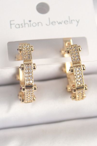 Clariss Brass Gold Color Zircon Stone Hoop Model Women's Earrings