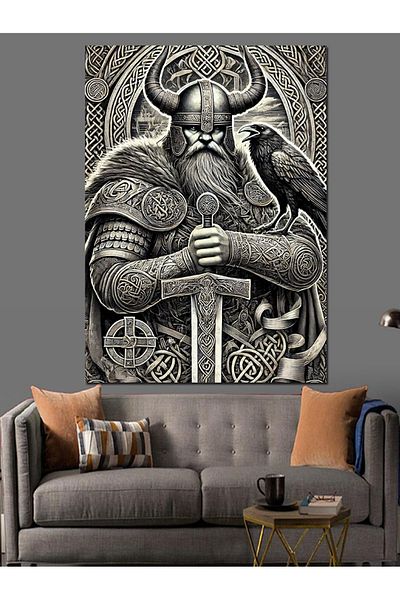 Tablomega Viking and Raven Icon Decorative Canvas - Mdf Wooden Painting