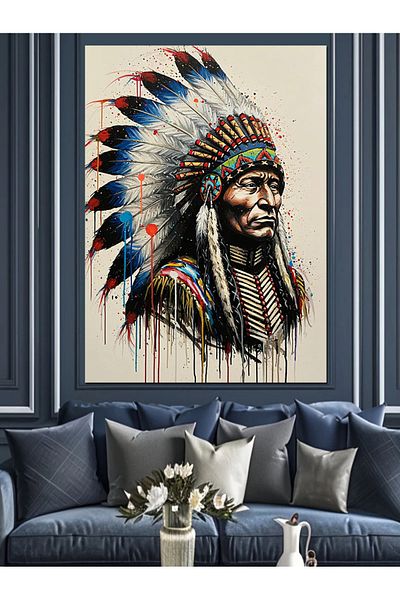 Tablomega Native American and Traditional Feathers Decorative Canvas - Mdf Wood Painting