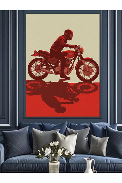 Tablomega Pânză Decorativă Desen Motocicletă Roșie - Lemn MDF