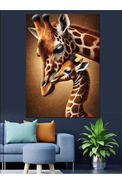 Tablomega Pereche de girafe și canvas decorativ Nature's Giraffe - MDF Wood Table