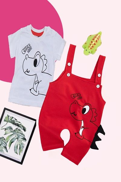 DeKuBaby New Season Cute Dinosaur Figured Luxury Unisex Baby Salopet Jumpsuit Set
