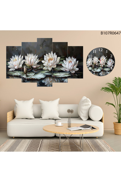 A2ZTR Tablo Duvar Mdf Tablo 5 Parça Set Ve Saatli