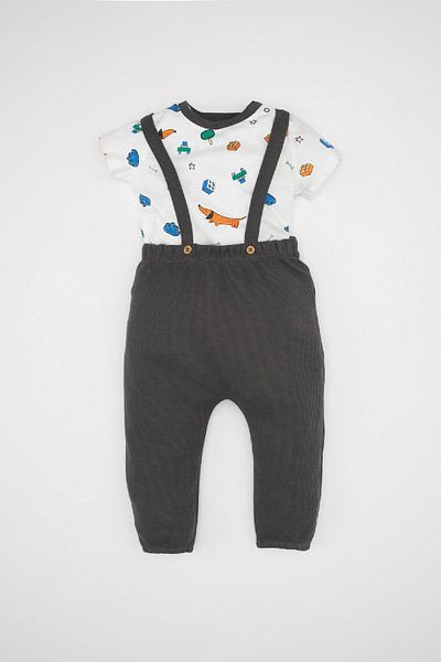 DeFacto Baby Boy 2 Piece Set Dog Printed Short Sleeve T-Shirt Waffle Salopet C9628A524Sm