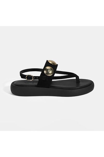 Desa Sandale de damă din piele intoarsa cu catarama reglabila cu accesorii metalice negre