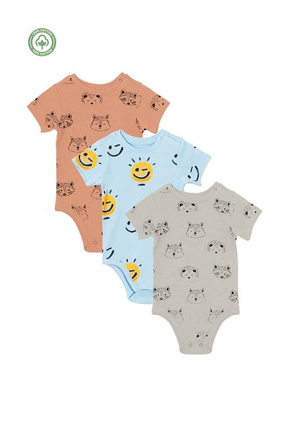 Divonette 100% Cotton Unisex Patterned Interlock 3-Piece Bodysuit Set with Snap Fasteners - Baby Clothing
