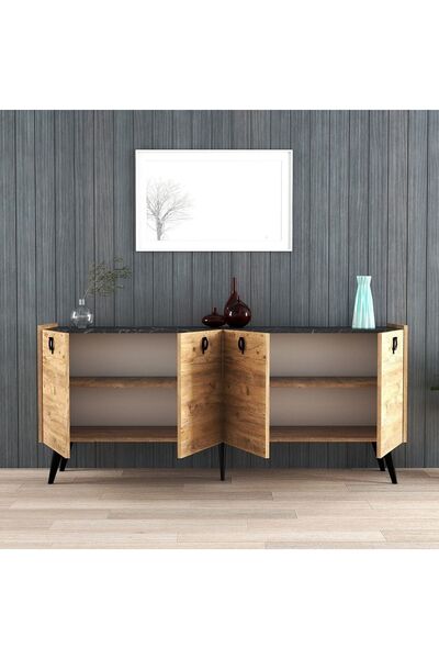 ALONEX HOME Kaya Konsol Atlantik Çam Mermer Desenli 180 Cm Yemek Odası Ofis Salon Ünite, Ekonomik Konsol