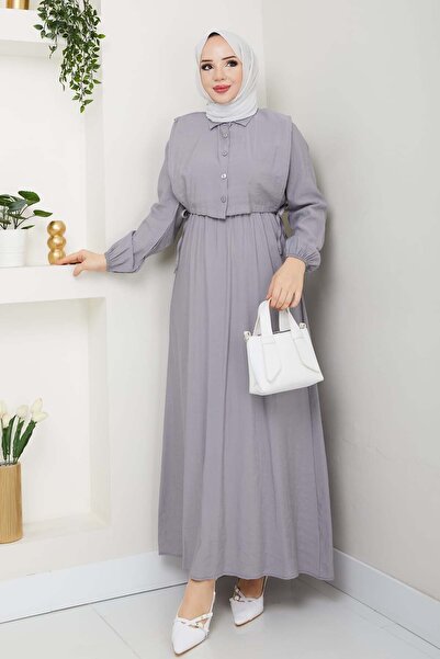 benguen Φόρεμα σε γκρι γιλέκο 4735 Μοντέλο