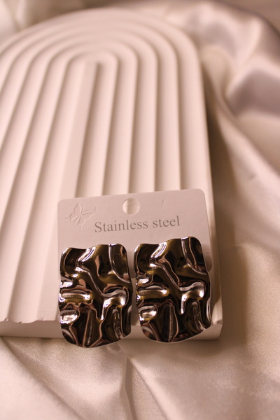 Dropaksesuar Parlak Şık Sallantılı Kare Paslanmaz Çelik Küpe