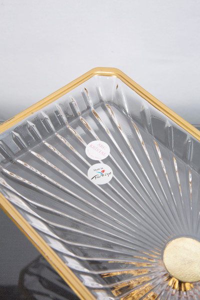 ARGKRİSTAL Gold Detail Metal Leg Rectangular Service Presentation Plate 30X14X13
