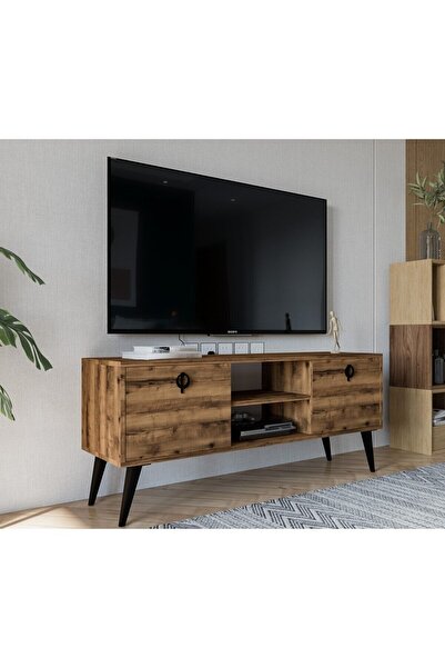 Furniture Rock TV Unit , Shelf TV Stand , 140 Cm TV Unit Console ( Walnut )